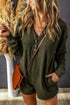 Brushed Ribbed Button Split V Neck Long Sleeve Romper